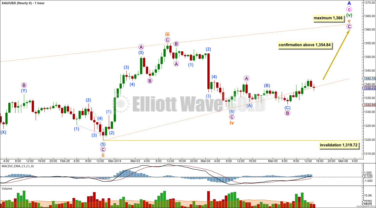 GOLD Elliott Wave Chart Hourly II 2013