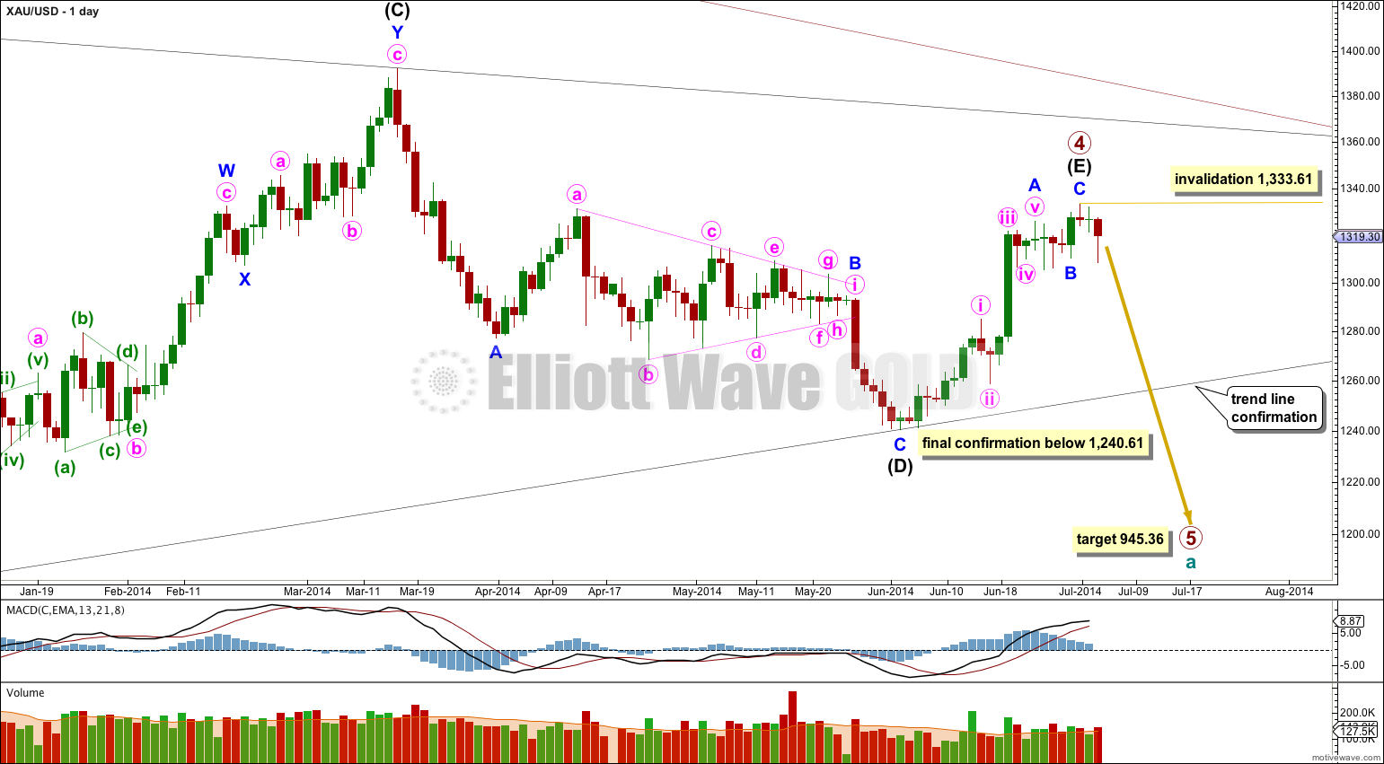 Gold Elliott Wave Chart Daily 2014