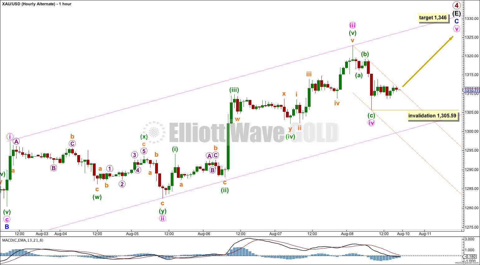 GOLD Elliott Wave Chart Hourly 2014