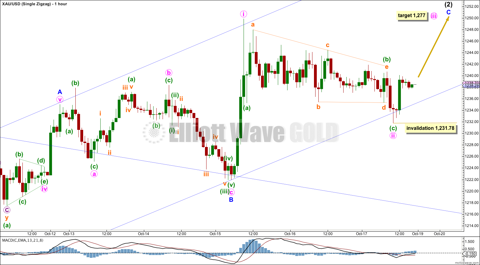 GOLD Elliott Wave Chart Hourly Zigzag 2014