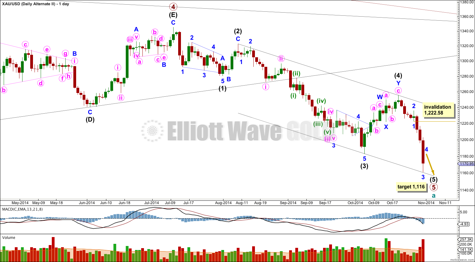 Gold Elliott Wave Chart Daily Alternate II 2014